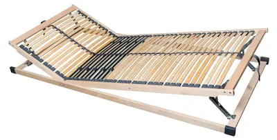 Produktbild von Stabiler Lattenrost Federlux. Kopf- und Querholme aus 100% massiver Buche, 10 Härtegradregler, Mittelgurt, flach, voll montiert 90 x 200 cm