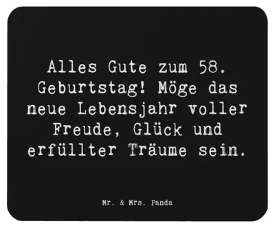 Produktbild von Mr. & Mrs. Panda Mouse Pad Spruch 58. Geburtstag Freude - Schwarz - Geschenk, herzliche Botschaft, computermatte, Alter, Happy Birthday, besondere Geschenke, pc mousepad