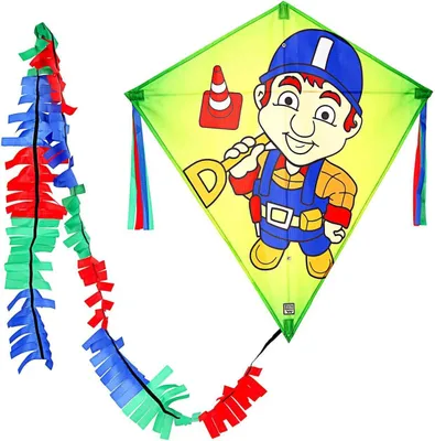 Produktbild von Wolkenstürmer Kinderdrachen Bauarbeiter (bunt), Einleinerdrachen mit Glasfasergestänge - flugfertig inkl. Schnur