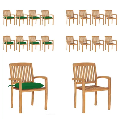 Produktbild von vidaXL Stapelbare Gartenstühle mit Kissen 8 Stk. Massivholz Teak - Gartenstuhl - Gartenstühle - Holzstuhl - Holzstühle