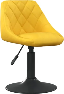 A single yellow velvet swivel chair with a black base and adjustable height lever.