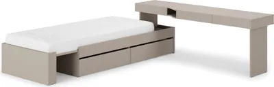 Produktbild von Furniture24 Jugendzimmer Set Woow Set-03P: Schreibtisch & Bett 90x200 cm in Grau - Modernes, funktionales Design für Jugendliche