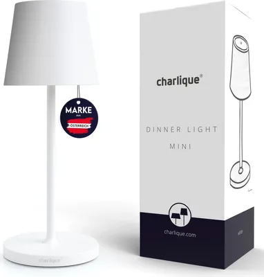 Produktbild von charlique® LED Akku Tischlampe mini (weiß) - Dinner Light 28 cm - kabellose Tischleuchte mit USB, für innen und außen, warmes Licht