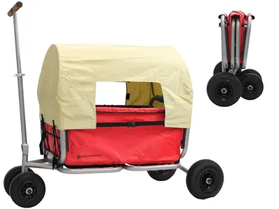 Produktbild von Beachtrekker faltbarer Bollerwagen Life mit integrierter Feststellbremse und Sonnenverdeck Rot und PolyurethanReifen
