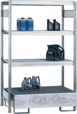 Produktbild von Umweltregale mit Auffangwanne FALKE Stecksystem | Grundregal | HxBxT 200x129x60cm | 3 Ebenen | Fachlast 250kg | Verzinkt