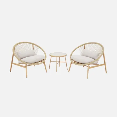 Produktbild von sweeek - 2er-Set Gartensessel mit Tisch, aus Stahl und Rattan - Beige