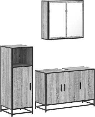 Produktbild von vidaXL 3-tlg. Badmöbel-Set Grau Sonoma Holzwerkstoff