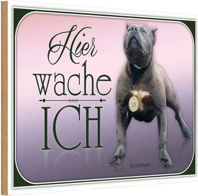 Produktbild von vianmo Holzschild 12x18 cm Hund Pit Bull Terrier hier wache ich Tier Haustier