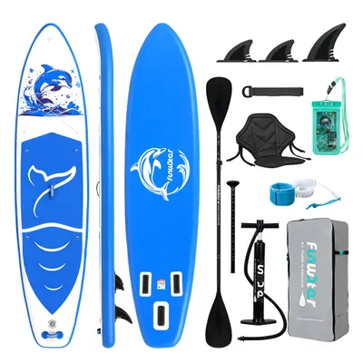 Produktbild von FUNWATER SUP Board 350x84cm mit Delfinmotiv, 205kg Tragfähigkeit Stand Up Paddle Board Aufblasbar, mit Sitz und Zubehör für Anfänger