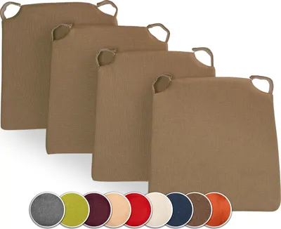 Produktbild von sunnypillow 4er Set Stuhlkissen mit Klettverschluss Polsterauflage Auflage für Stühle | Indoor / Outdoor | Sitzkissen Sitzauflage | Maße: 42 (vorne) | 35 (hinten) x 40 x 5 cm | Braun |