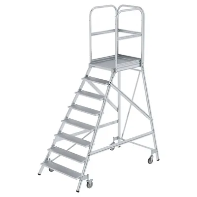 Produktbild von MUNK Podestleiter fahrbar Aluminium geriffelt 8 Stufen
