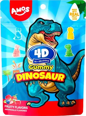 Produktbild von AMOS 4D Gummy Dinosaur Fruity Flavor 65g