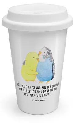 Produktbild von Mr. & Mrs. Panda ToGo Kaffeebecher Wellensittich Liebe - Weiß - Geschenk, Beziehung, Isolierbecher, Liebesgeschenk, Verknallt, Thermobecher, Vögel, Verliebt, To Go