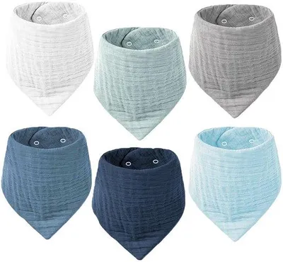 Productafbeelding van Unyqoos® Set – 10 biologische musselijn babyluierdoekjes, 100% biologisch katoen, absorberend en ademend, verstelbaar voor 0–36 maanden, 6 blauwtinten, machinewasbaar