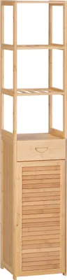 Immagine prodotto di Armadio da bagno kleankin, armadio da bagno in bambù, mobile da bagno con cassetto, tre ripiani, scomparto aperto, per bagno