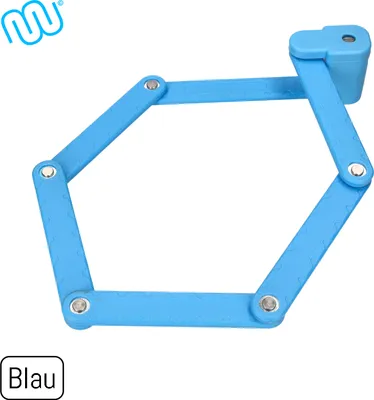 A blue folding lock is shown against a white background.