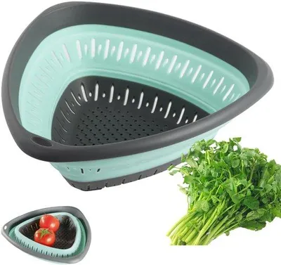 Produktbild von Faltbares Sieb 29x29x11,5 cm - Klappbares Küchensieb - Nudelsieb platzsparend - Abtropfsieb für Gemüse Obst Pasta - Blau