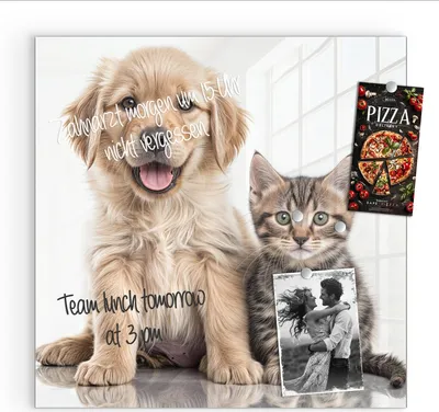 Produktbild von Magnettafel 50x50cm Pinnwand Whiteboard beschreibbar - Hund und Katze
