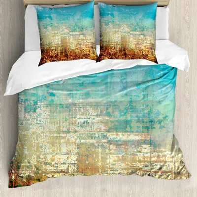 Produktbild von ABAKUHAUS Bunt Bettbezug Set, Zusammenfassung kreative Verwittert Design Schmutz-Effekt Zeitgenössische Kunst, 200 x 200 cm + 80 x 80 cm, Braun Gelb