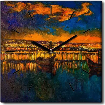 Produktbild von Coloray Uhr auf Leinwand 30x30 cm Wand Uhr Dekoration Wohnzimmer Segeltuch schwarze Hände -Bootsnachtlicht