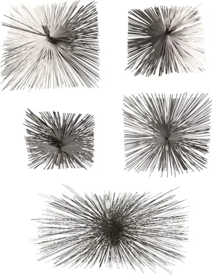 A collage of five images showing different views of a chimney brush.