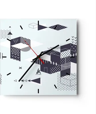 Produktbild von Wanduhr - Quadrat - Glasuhr - Abstraktion modern - 40x40cm - Schleichendes Uhrwerk - Lautlos - zum Aufhängen bereit - Dekoration Modern - Wanddekoration aus Glas - C3AC40x40-3817