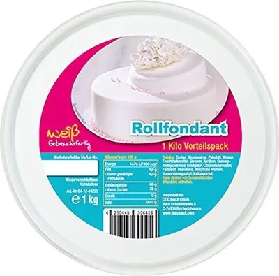 Produktbild von DECOCINO Rollfondant Weiß 1kg – Backdeko für Kuchen Torten Cupcakes – palmölfrei