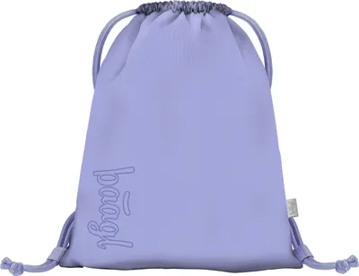 A lilac drawstring backpack is shown against a white background.