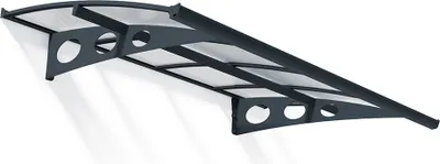 A product shot of a door awning mounted on a white background.