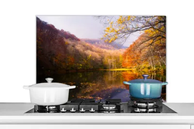 Obrázok produktu pre MuchoWow® Splashback Kuchyňa - Kuchynský backsplash - Ochrana steny pre sporák a drez Príroda - Les - Jeseň 80x55cm Alu-Dibond (alternatíva k