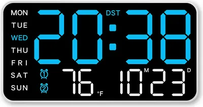 Produktbild von LED-Digital-Wanduhr, Temperatur, Datum, Woche, Schlummerfunktion, Doppelalarm, Helligkeitseinstellung, Sprachsteuerung, Schlafzimmerdekoration