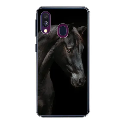 Produktbild von MuchoWow® Handyhülle Schutzhülle Hülle für Samsung Galaxy A40 Pferd - Tiere - Schwarz - Porträt Silikon Softcase Handy Hülle - Handy-Tasche