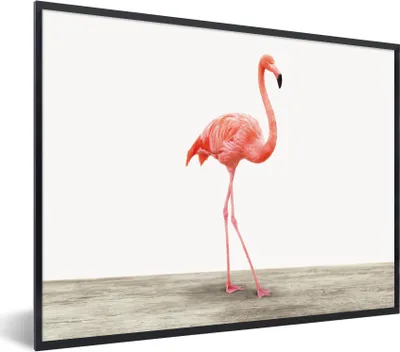 Produktbild von MuchoWow® Gerahmtes Poster Flamingo - Rosa - Vogel - Mädchen - Jungen - Kind 80x60 cm - Poster mit Schwarzem Bilderrahmen Wandposter Rahmen Foto Bilder - Schwarzem - Mit Gestell