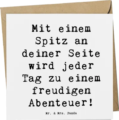 Produktbild von Mr. & Mrs. Panda Grußkarte Spruch Freudiger Spitz - Weiß - Geschenk, Klappkarte, Familienhund, intelligent, Hunderassen Beschreibung, Hunderasse, pelzige Freunde