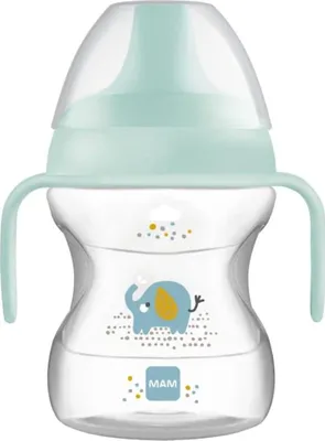 Productafbeelding van MAM Drinkbeker om te leren drinken, met afneembare handgrepen en tuit, geschikt voor kinderen vanaf 6 maanden, 190 ml, lichtblauw, 1 stuk (verpakking met 1 stuk)