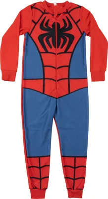 Produktbild von Marvel Spiderman Jumpsuit für Jungen - Overall Kinder Pyjama Schlafanzug langarm Rot/Blau 122-128