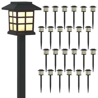 Zdjęcie produktu dla vidaXL Zewnętrzne lampy solarne z kołkiem do montażu w ziemi, 24 sztuki, ciepła biel, 38,5 cm, wykonane z polipropylenu (PP)