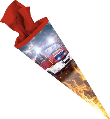 Produktbild von itenga Schultüte Zuckertüte 70cm rund Feuerwehr Filzverschluss rot