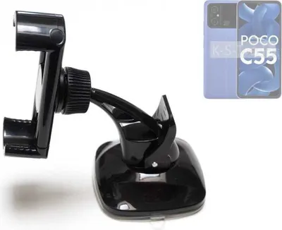 Produktbild von K-S-Trade kompakte Handy-Halterung Windschutzscheibe kompatibel mit POCO C55 Armaturenbrett schwarz Autohalterung KFZ Halter Scheiben-Halterung