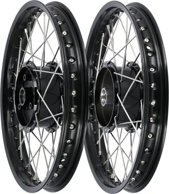 Zdjęcie produktu dla Zestaw: 2x kolo do tuningu 1,5 x 16" aluminiowe anodowane czarne anodowane + szprychy ze stali nierdzewnej - dla Simson S51, S50, KR51 Schwalbe, SR4