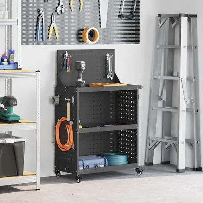 Produktbild von Werkzeugwagen mit Regal mit Rad mit Speicher Schwarz 65 x 35 x 111 cm