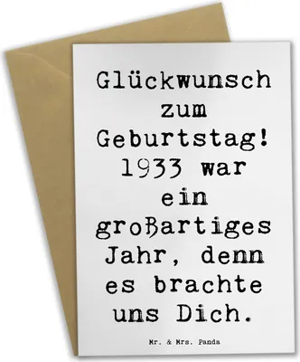 Produktbild von Mr. & Mrs. Panda Klappkarte Spruch 1933 Geburtstag - Weiß - Geschenk, einladungskarten, Du, liebevolles Zitat, Glückwunsch, Grußkarte, Freude, Grußkarten, hochzeitskarten