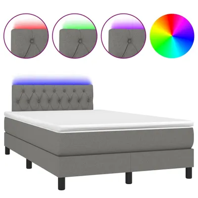Image de vidaXL Lit boxspring avec matelas & LED gris foncé 120x190 cm Tissu