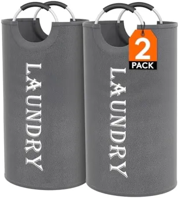Produktbild von PromoHome® Faltbare Wäschetonne 100 Liter – Grau mit Aluminiumgriffen, 2er Set