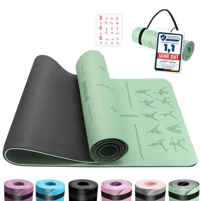 Productafbeelding van Yoga mat 6 mm TPE, antislip met uitlijningslijnen, 183 x 61 x 0,6 cm