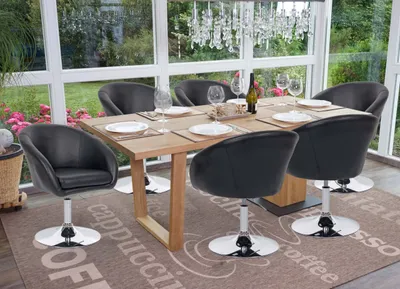 Produktbild von 6er-Set Esszimmerstuhl HWC-F19, Küchenstuhl Drehstuhl Loungesessel, drehbar höhenverstellbar  Kunstleder schwarz
