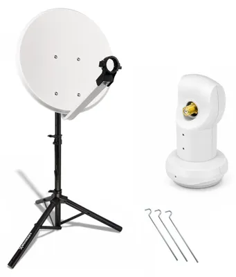 Produktbild von PremiumX mobile Camping SAT Anlage 45cm Antenne Hellgrau Single LNB Stativ