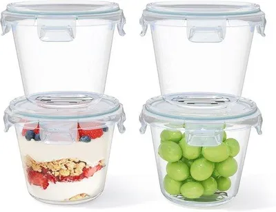 Produktbild von Famanu Glasbehälter 650 ml Set 4 mit Deckel – Auslaufsichere Meal Prep Boxen für Suppe und Salat