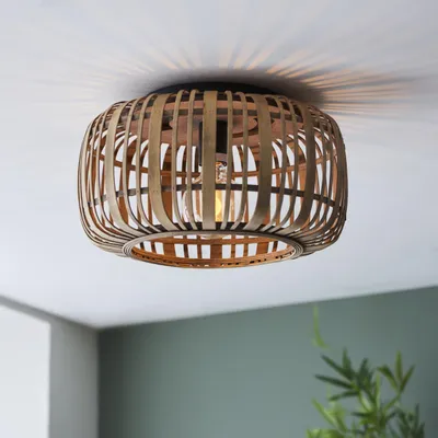 Produktbild von hellbraune Nature Deckenlampe - dimmbar Bambus-Schirm Metall max. 60 W