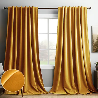 Produktbild von 2er Set Verdunklungsvorhang Blickdicht Samtvorhang Kräuselband Stangendurchzug,Thermovorhang Schlafzimmer Wohnzimmer Restaurant Cafe,Gelb B132xH213cm